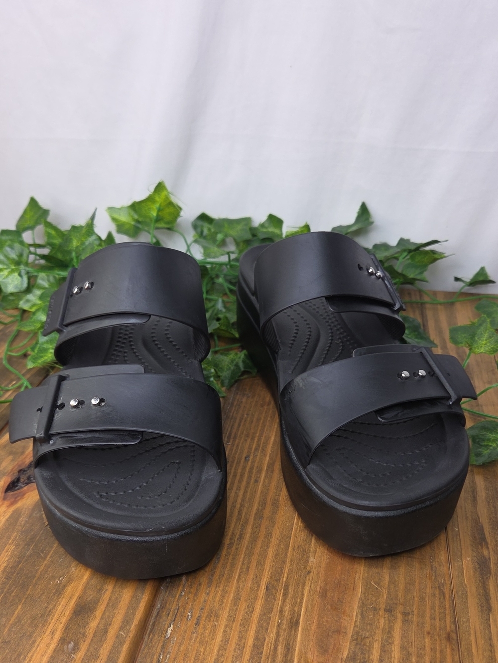 CROCS Black Double-Strap Platform Sandals